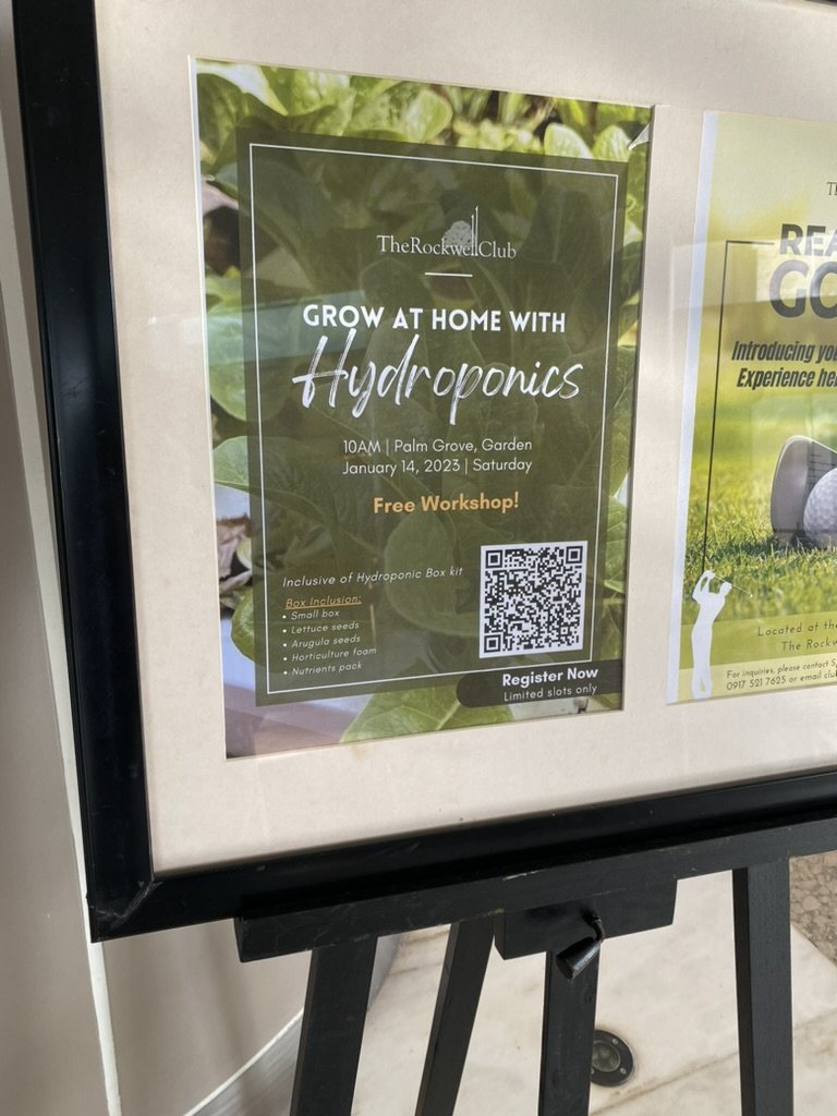 Poster for the Grow at Home with Hydroponics free workshop at The Rockwell Club, January 2023